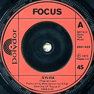 7inch Record FOCUS - Sylvia 2001422 Polydor 1973 UK Rock Used