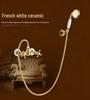 Gold-Plated Retro European Shower Set: Dual Handle Bathtub Faucet with Hot and Cold Mixer
