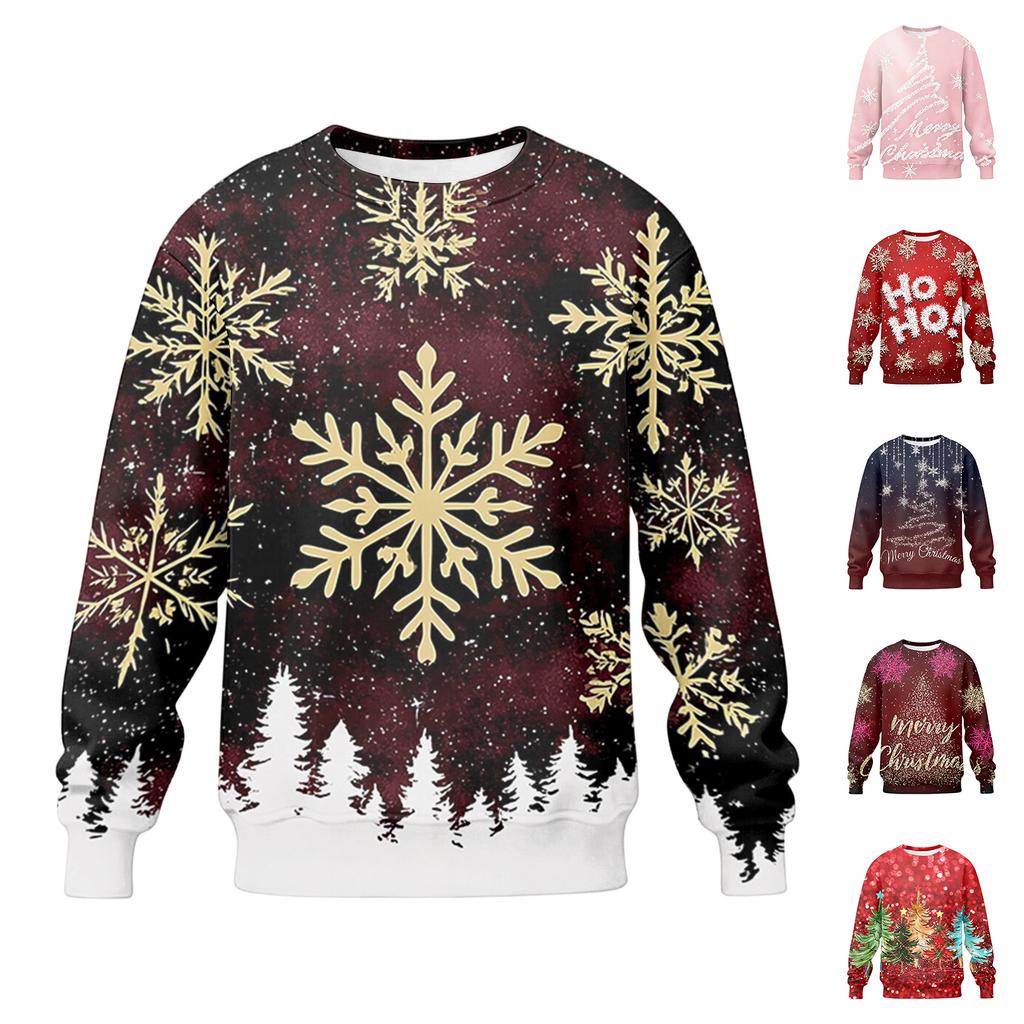 Men's Casual Loose Fit Long Sleeve Round Neck Printed Top for Everyday Wear