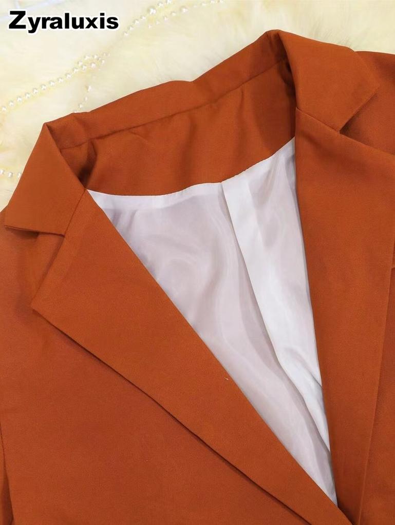 Women's Solid Color Design Shirt Blazer Autumn Small Suit Set