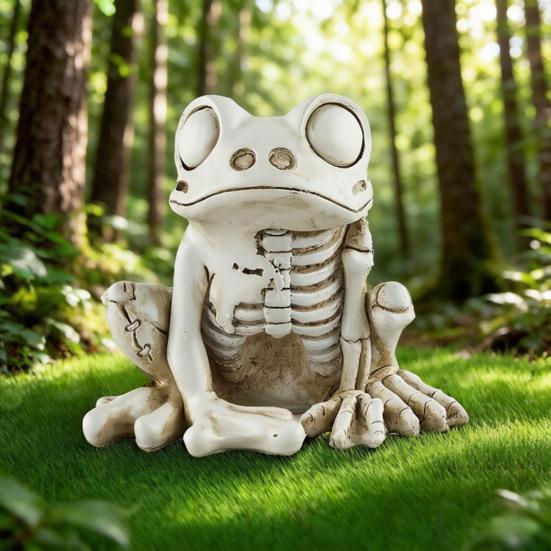 Frog Skeleton Ornament, Outdoor Patio Desktop Decor, Resin Carved Realistic Bone Texture Halloween Figure
