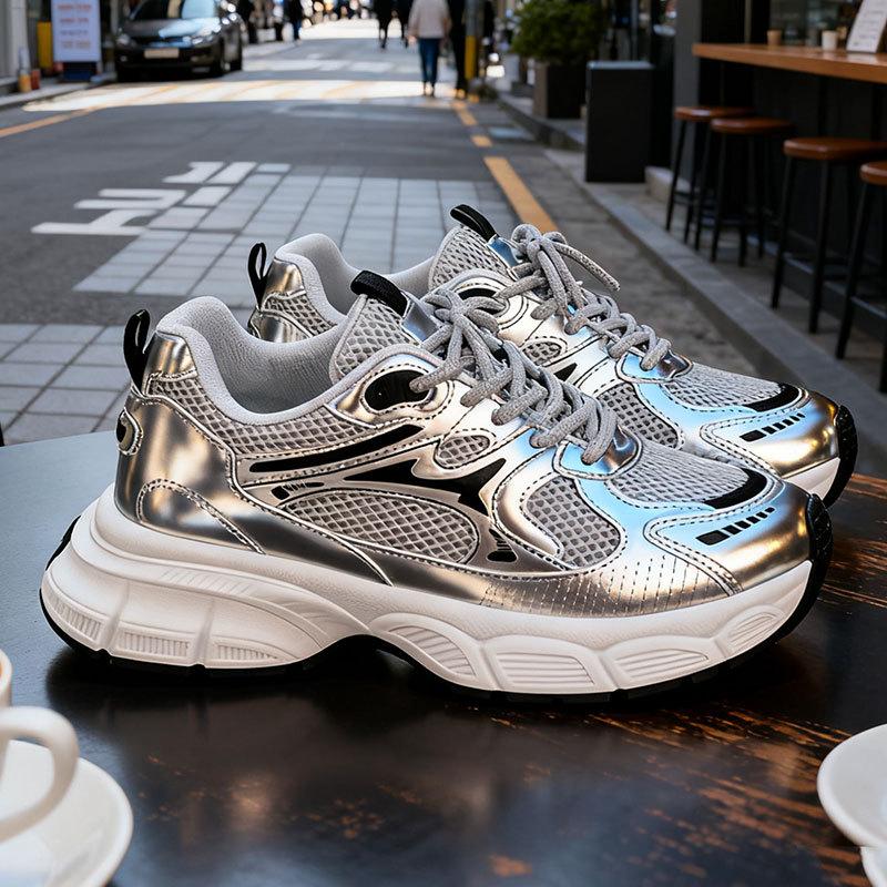 

Versatile platform dad shoes women s spring new super good-looking casual shoes lightweight sports shoes 40 серебряный