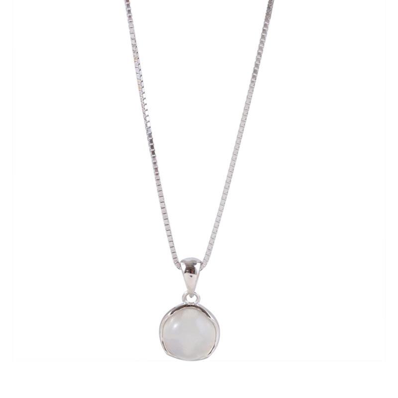 

Fashion White Round Moonstone Pendant Necklace Adjustable Clavicle Chain Simple Short Charm Necklace Statement Jewelry Large10MM