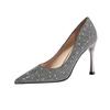 Fashion Point-toe Women's Sandals Nightclub Show Thin Stiletto Women's Single Shoes Rhinestone Sequin High-heeled Shoes