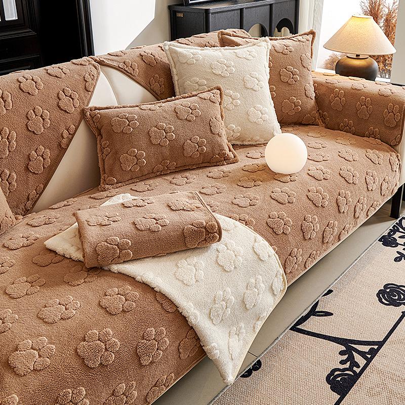 Cream Wind Sofa Cushion  New Autumn And Winter Plush Sofa Cushion Cloth Straight Row Three-Person Non-Slip Sofa Cushion