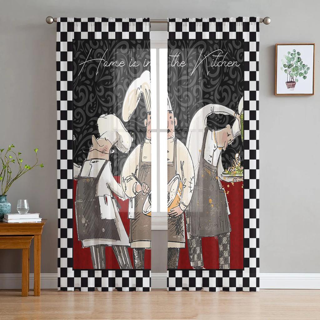 Kitchen Cooking Tools Sheer Drapes for Bedroom Living Room Decoration Window Curtain for Kitchen Curtain Panels