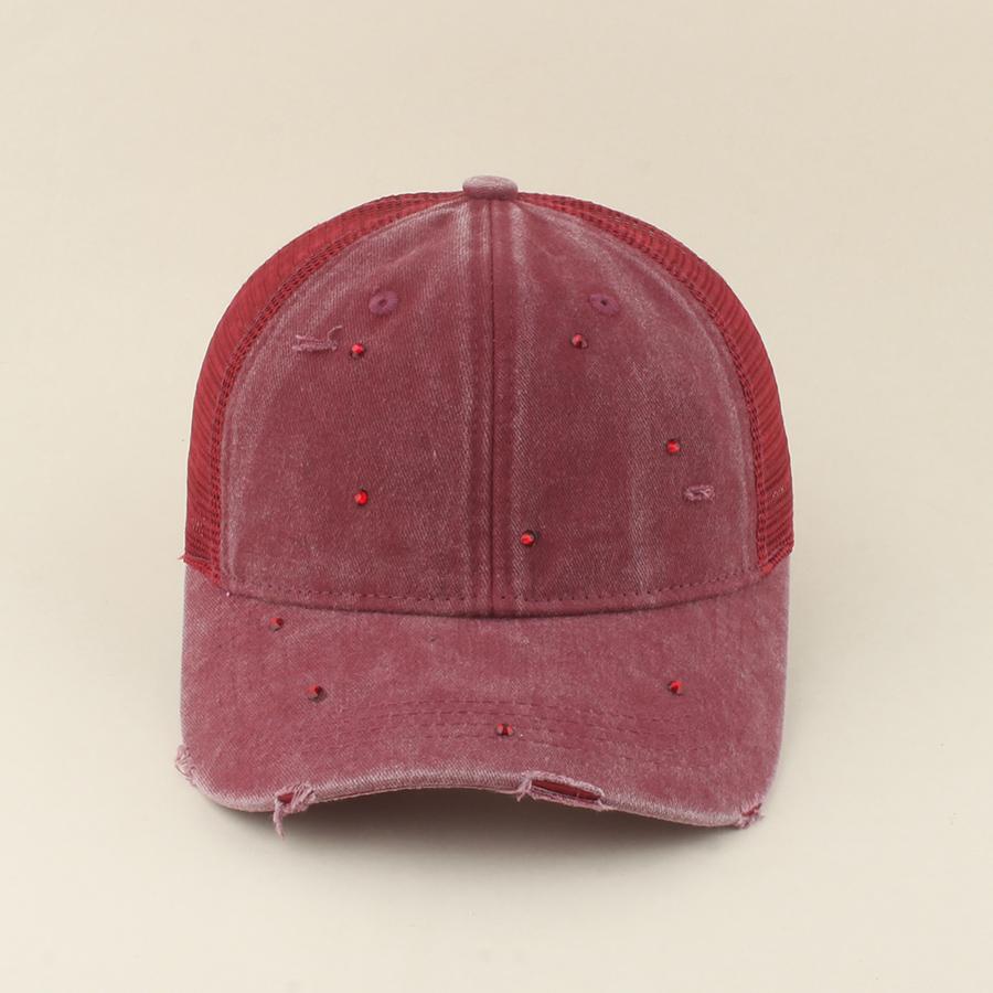 New Summer Mesh Rhinestone Baseball Cap Women Diamond Washed Cotton Sun Cap Adjustable Girls Casual Outdoor Beach Hat