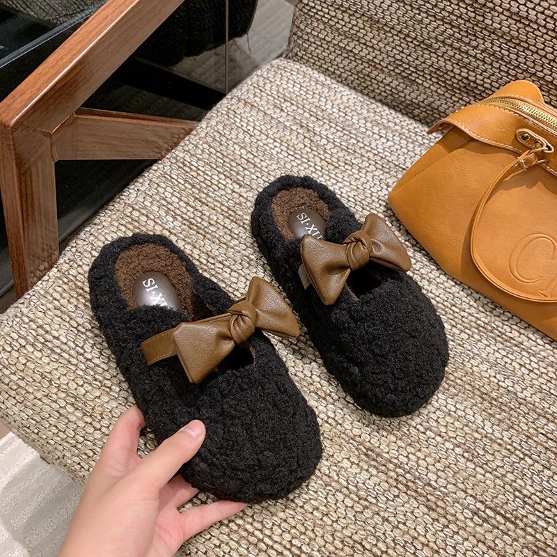 

Обувь Мао Мао женская платформа верхняя одежда осень и зима новая бант леопардовый принт один педаль бархатные бобы обувь 35