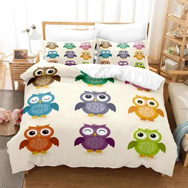 Cartoon Owl Fashion Cute Animal Comfortable Duvet Quilt Cover Pillowcase Bedding Set Children Bedroom Decoration Home Textile