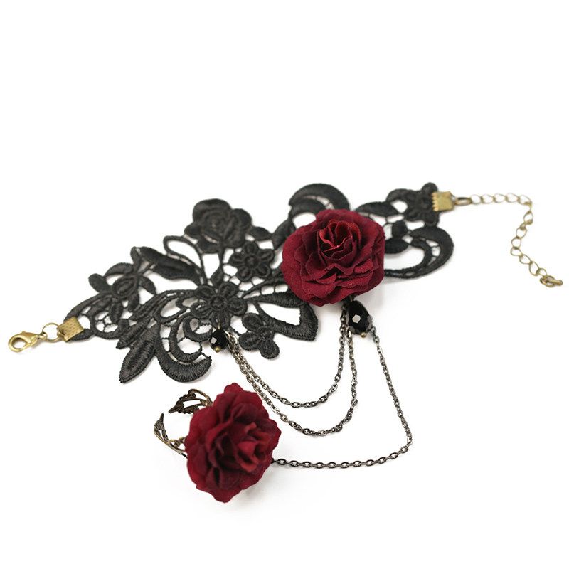 Amy Mi Lace New Accessories Elegant Accessories Flocking Camellia Fashion Finger Ring Retro Lolita Bracelet