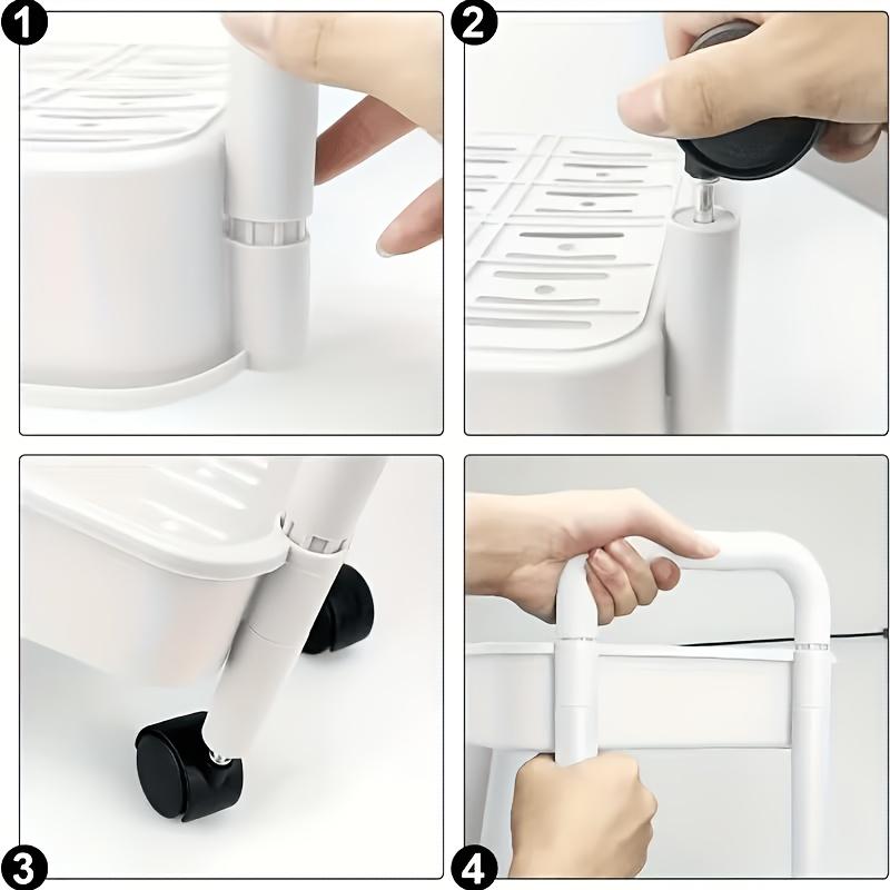 2-Tier Kitchen Bathroom Bedroom Storage Basket Rolling Utility Cart Mobile Storage Trolley Cart with Wheels Mesh Basket Organizer Shelf