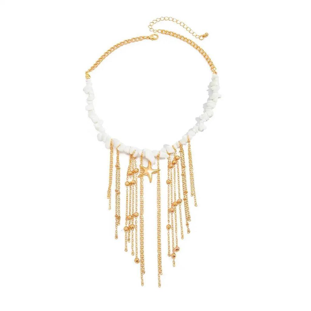 SHIXIN Boho Starfish Tassel Necklace Pendent Necklace Women Vintage Summer Gravel Beaded Clavicle Chain Party Jewelry 2026 New