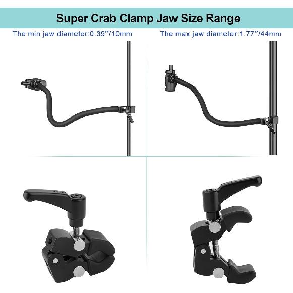 Gooseneck Phone Holder For Mic Stand/Music Stand/Stroller/Treadmill/Spin Bike/Exercise Bicycle,50 Cm Long Flexible Gooseneck Arm Super Crab Clamp