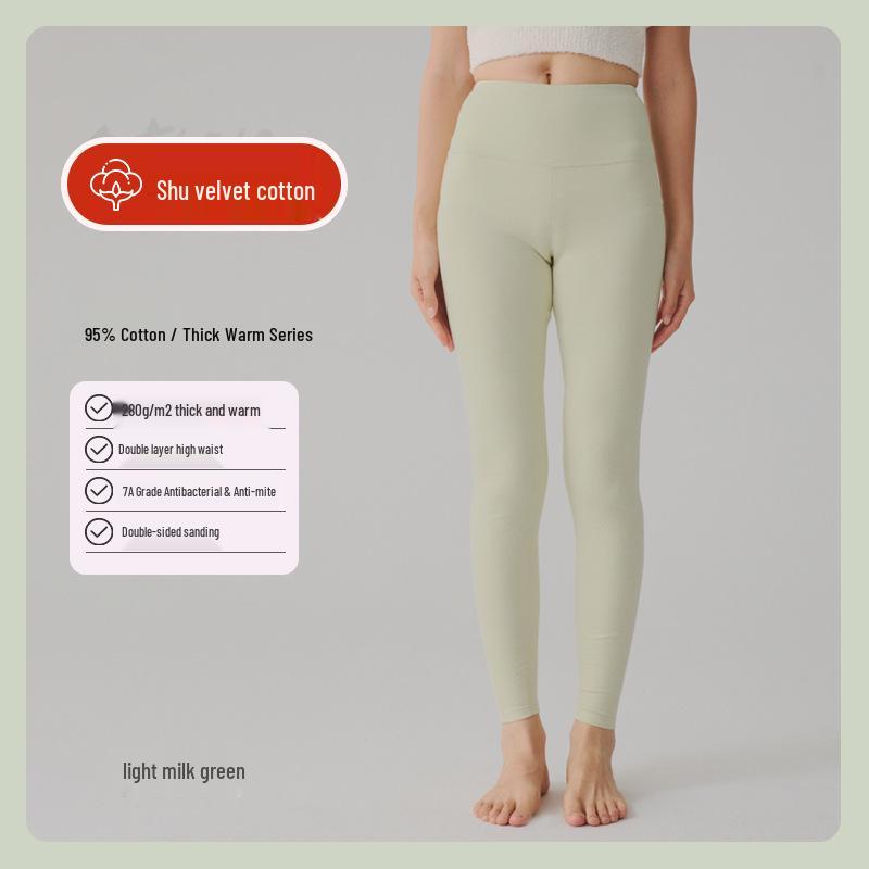 Damen Herbstleggings mit hohem Bund aus Baumwollmischung - Verdickt, warm, Slim Fit, einfarbig, elastische Winter-Basisschicht.