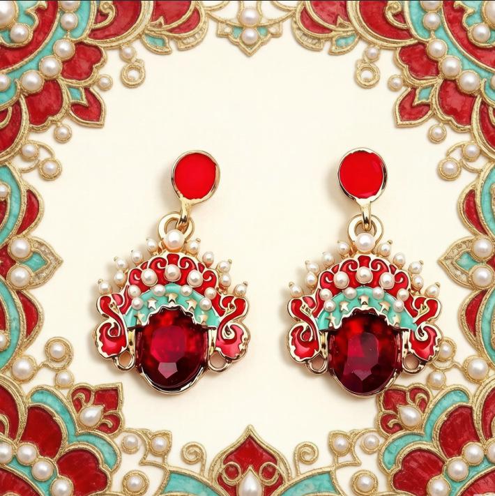 Women's Red Chinese Ethnic Style Dangle Earrings - Elegant Retro Court Design for New Year