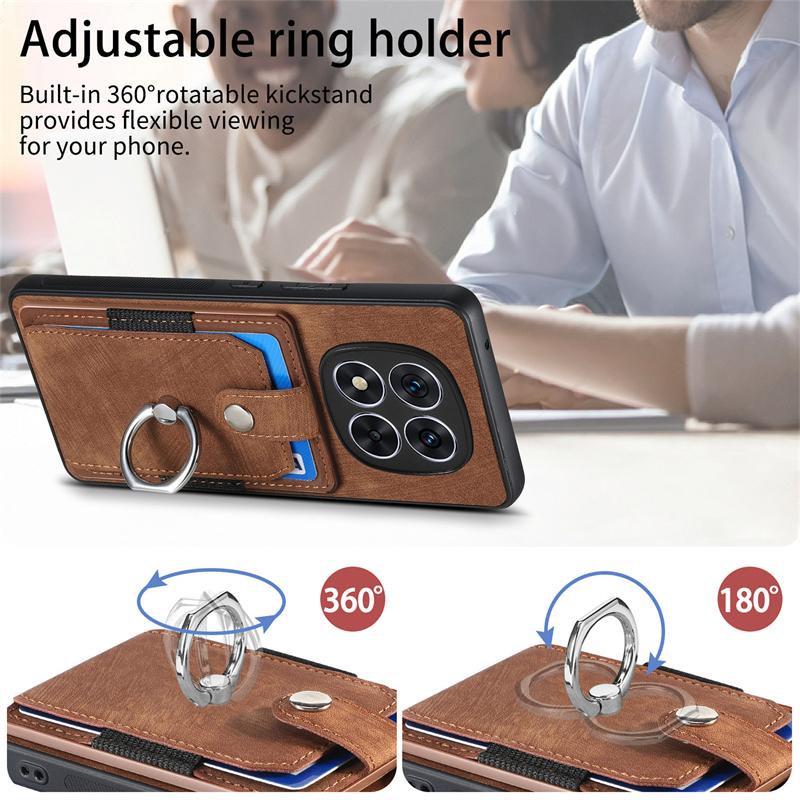 Luxury Leather Car Magnetic Wallet Case for Xiaomi Redmi Note 14 Pro Plus Ring Stand Card Slot Cover for Redmy Note14 Note14pro+