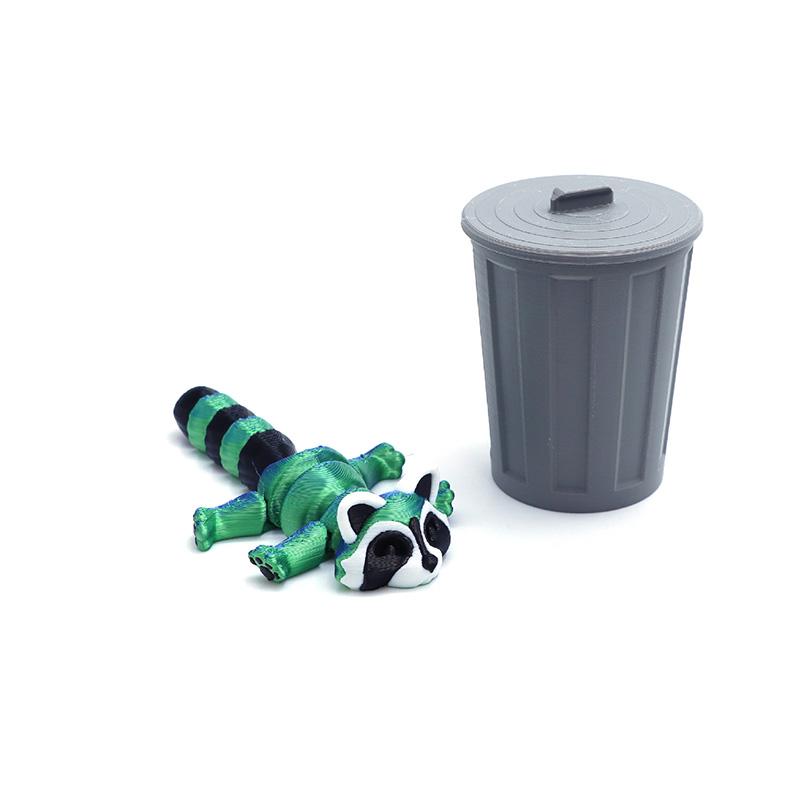 Farbverlauf Gelenkiger Waschbär Fidget Spielzeug (3D gedruckt): Mehrgelenk-Bewegliches Tier mit Mülleimer – Trendige Wohn-/Schreibtisch-Dekoration