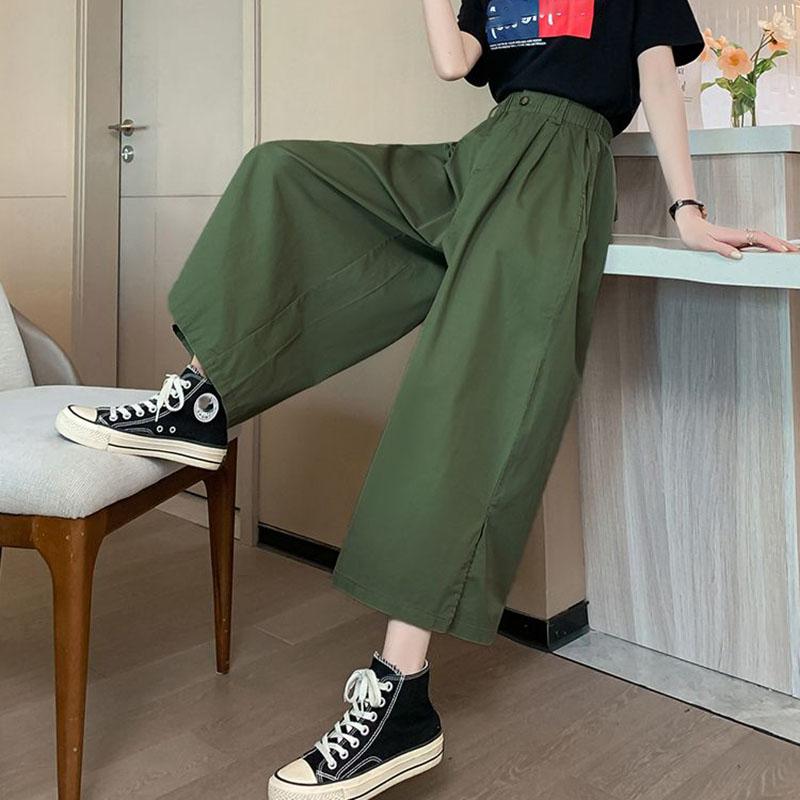 Summer Solid Color Baggy Wide Leg Trousers Female Thin Casual Ankle Length Pants Woman  Loose High Waist Straight Pants