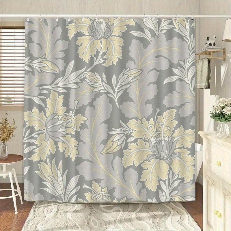 

Chrysanthemum And Mugwort Patterned Shower Curtain With Hooks, Made Of Polyester, Machine Washable, Suitable For Bathroom Decor. W60H190(CM)-1 Pcs
