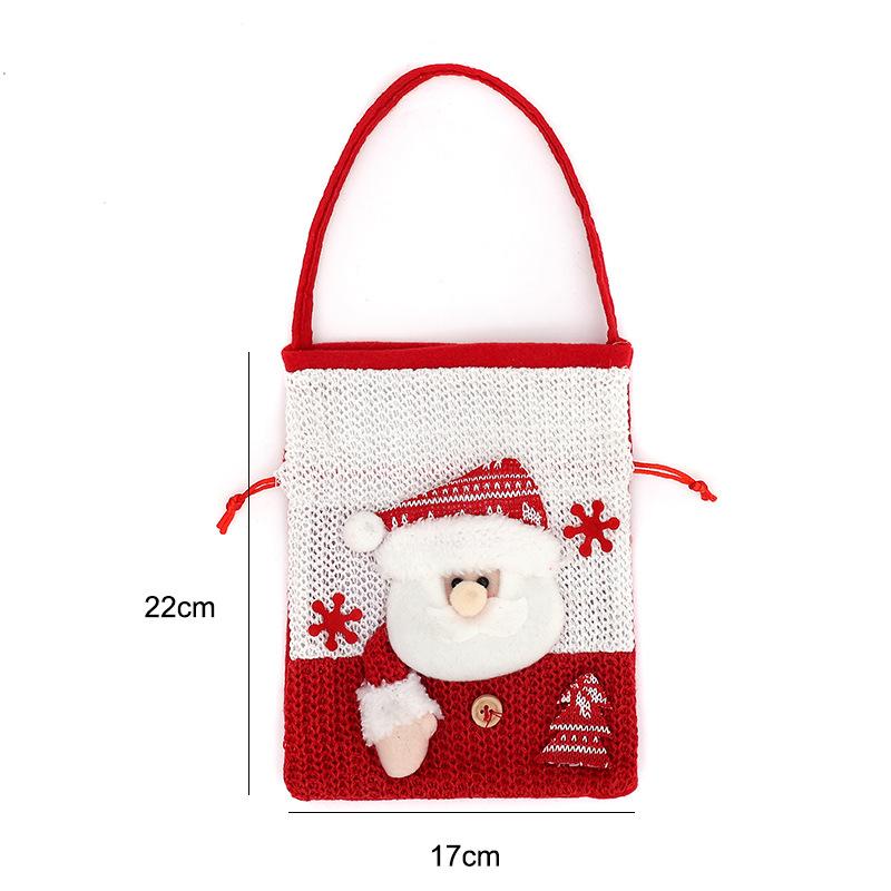 Christmas Gift Bag with Santa Apple Print, Jute-Like Candy Pouch for Xmas Decorations Holiday Party Favor