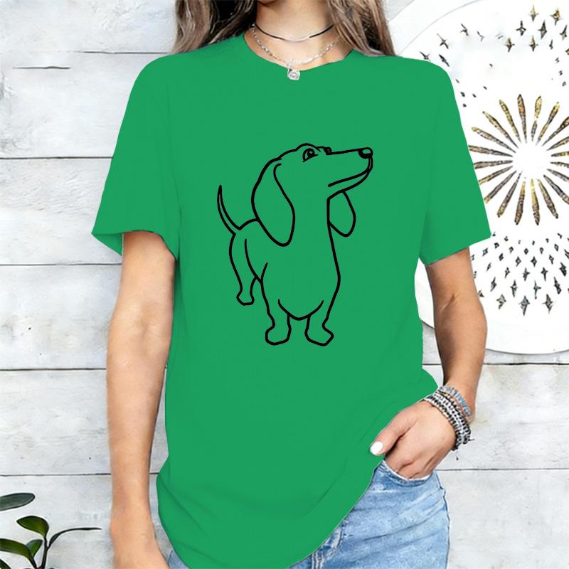 Simplified Line Sausage Dog Print Tshirt Loose Versatile Round Neck Short Sleeve Top Tshirt