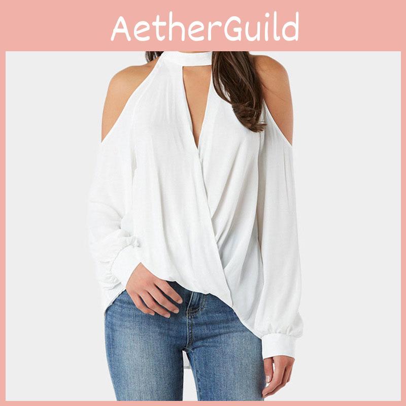 Damen Kalte Schulter Choker V-Ausschnitt Sommer Casual Spitze Top T-Shirt Bluse mit elegantem Design