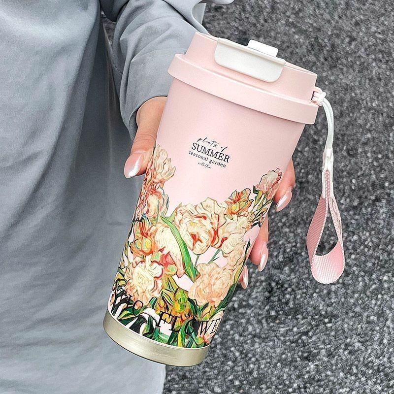 

Lily of the Valley 316 Stainless Steel Insulated Coffee Cup with Double-Layer Straw 500ml