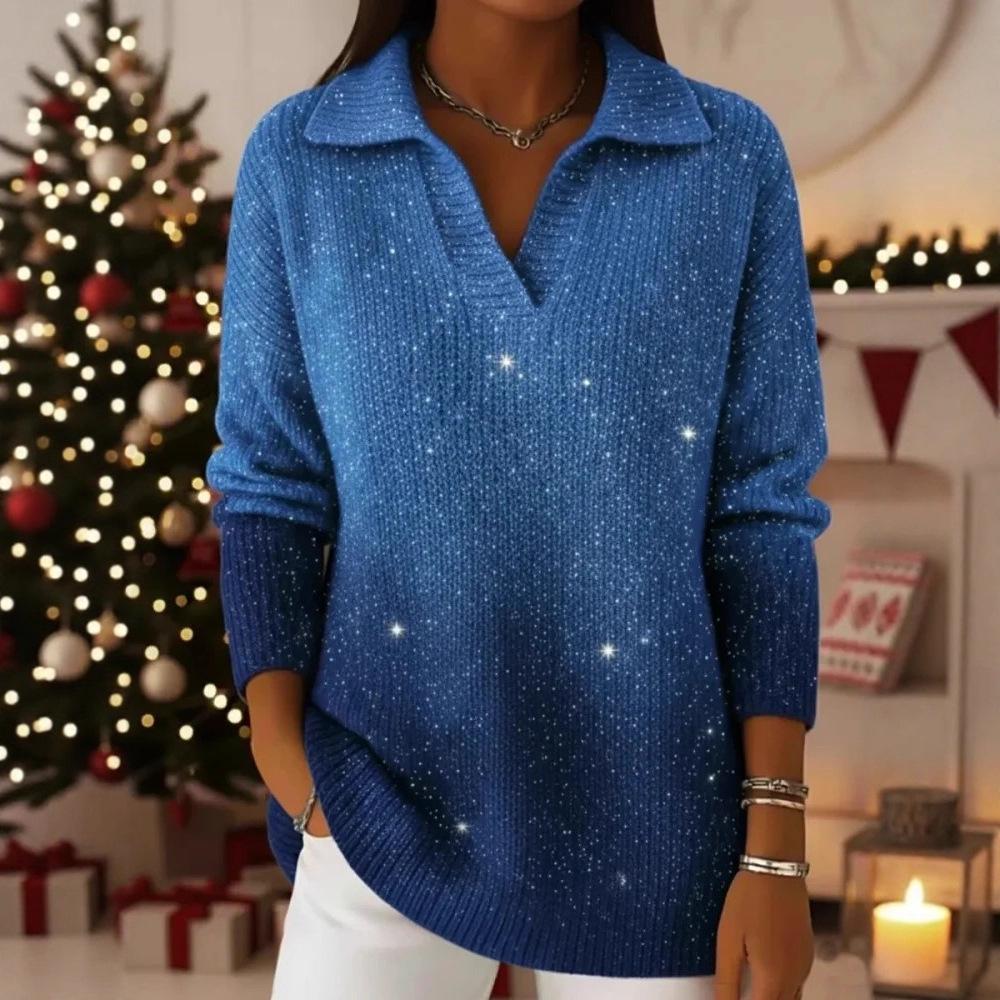 2025 Starry Sky Gradient Polo Neck Sweater Top