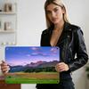Mfoever Tin Sign HD Metal Tin Sign Fiery Orange Sunset Over Desert Dunes and Distant Mountain Silhouettes Breathtaking Arid Landscape Wall Decor