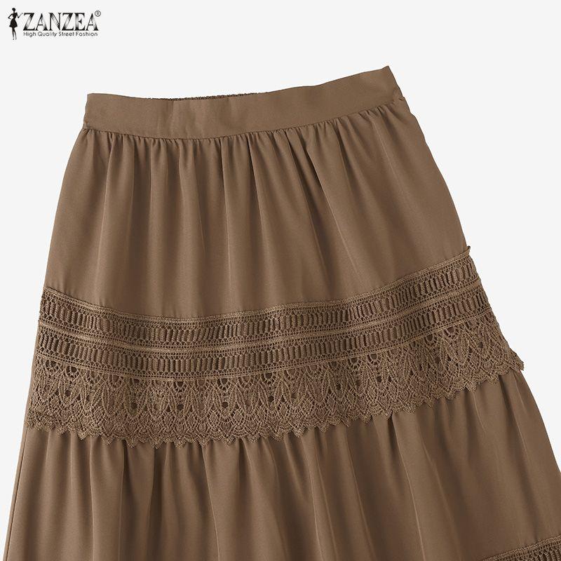 ZANZEA Women Casual Elastic Waist Loose Long Skirts