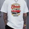 Taglie Europee T-Shirt Classica Vintage da Uomo con Grafica di Auto d'Epoca - Maglietta Casual Bianca con Dettagli Rossi e Gialli, Traspirante Vestibilità Regolare Manica Corta