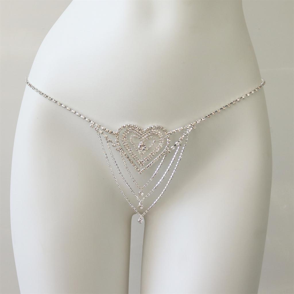 Hot Waist Accessories Shiny Rhinestones Sexy Love Long Chain Rhinestone Panties Body Chain Accessories Women