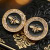 Personality Metal Lion Bee Stud Earrings with Rhinestones for Women Fashion Drip Oil Round Geometric Earrings Neo-Gothic Jewelry