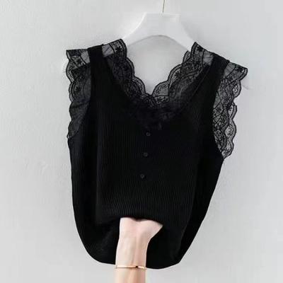 Spring Summer Lacy Suspender Vest Women Loose Base Sleeveless Threaded Vest