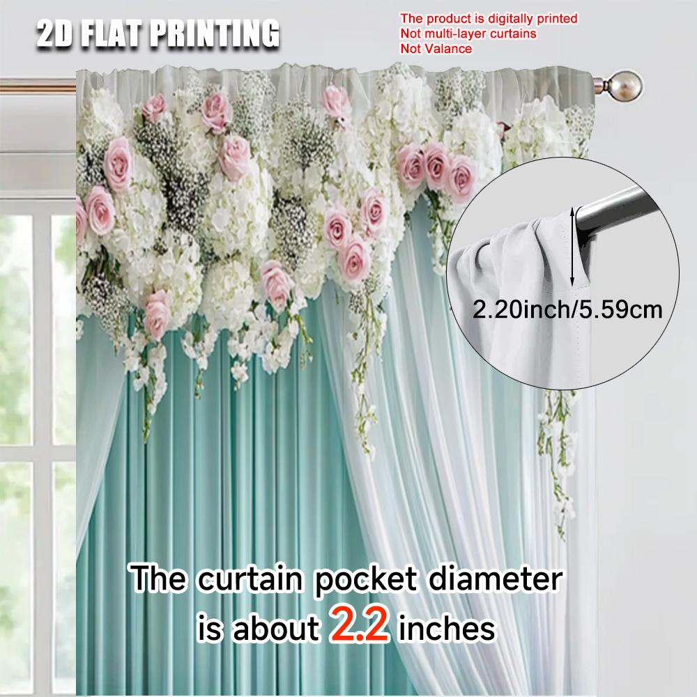 2pcs   Light Filtering Curtains  print Elegant Green and White Curtain Fabric (without rod) Thermal Insulation   and Room