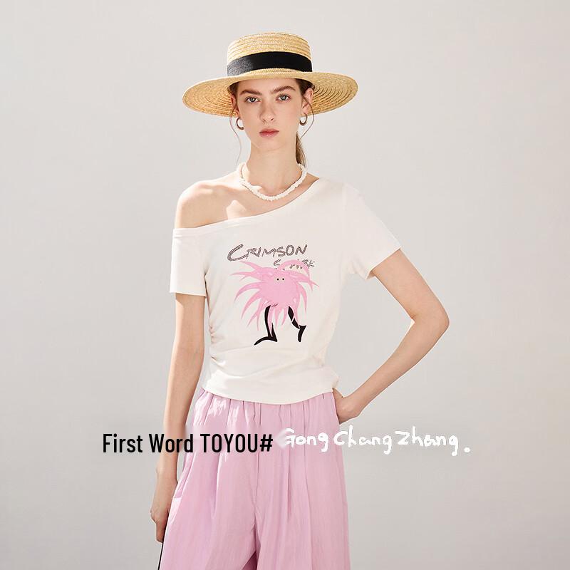 Chuyu Women s Off-Shoulder Graphic Print Slim T-Shirt XL