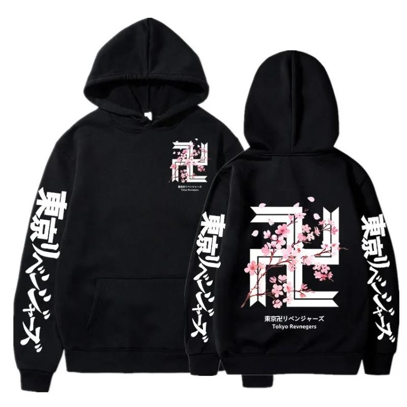 Japan Anime  Revengers Cherry Blossom Graphics Hoodies Autumn Fleece Tokyo Gang Sweatshirts Cozy Clothes Tops