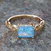 Square Stone Blue Fire Opal Engagement Rings For Women Vintage Gold Color White Zircon Wedding Band Birthstone  Gift