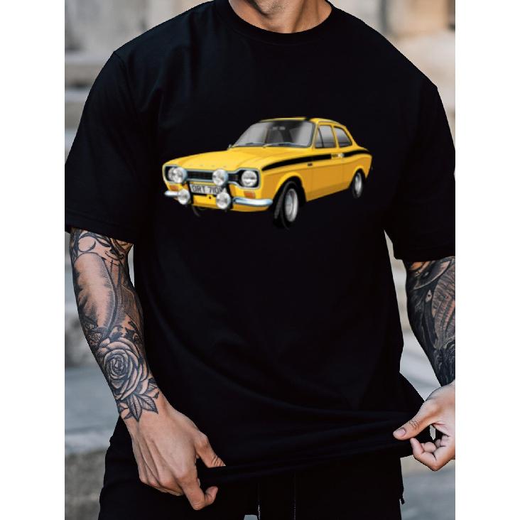 Retro Car Enthusiast T-Shirt - Vintage Auto Print Short Sleeve Round Neck Casual Tee Suitable for Car, Gifts For, Casual Attire, Machine Washable