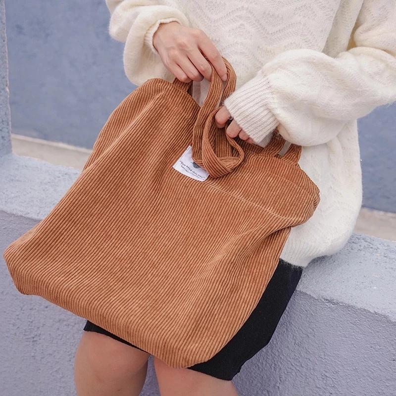 Lässige Faltbare Cord Einkaufstasche Hohe Qualität Umweltfreundlich Wiederverwendbar Lebensmitteleinkaufstasche Handtasche Leichte Schultertaschen