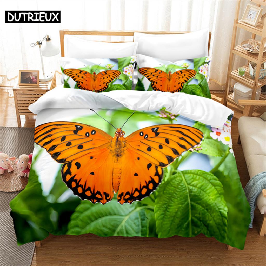 Butterfly Scenery Queen Bedding Set Duvet Cover Kids Bedroom Bed Set Comforter Cover Set King Size Duvet Cover Set Bedding Sets