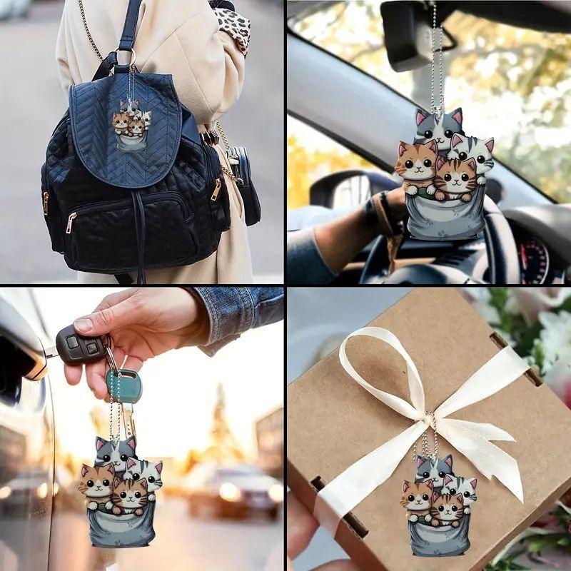 Adorable Acrylic Cat Hanging Ornament For Car Interior Decoration Cute Cartoon Style