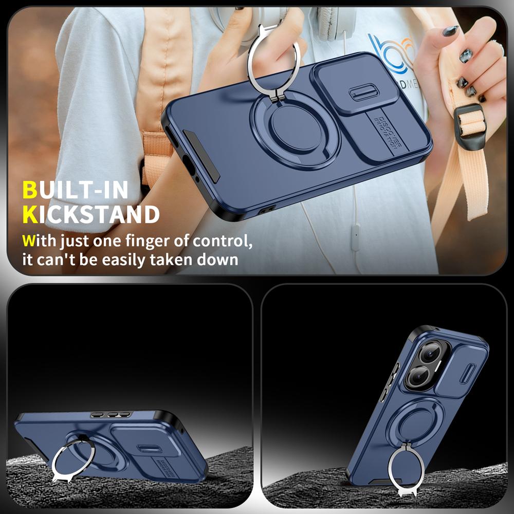KEYSION 360° Ring Stand Phone Case for Xiaomi POCO F7 Slide Camera Protection Magnetic Shockproof Cover for Redmi Turbo 4 Pro
