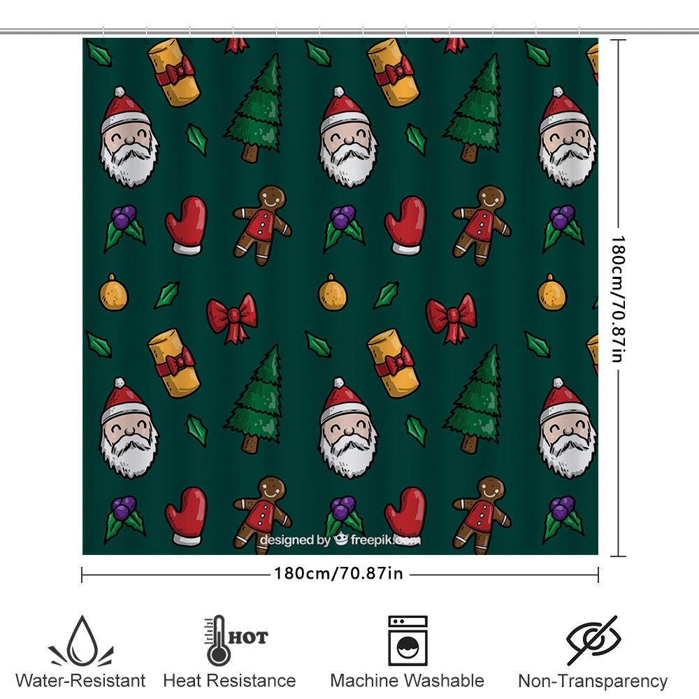 Christmas Decor Shower Curtain with Festive Print Waterproof Fabric Perfect for Holiday Season Decoration