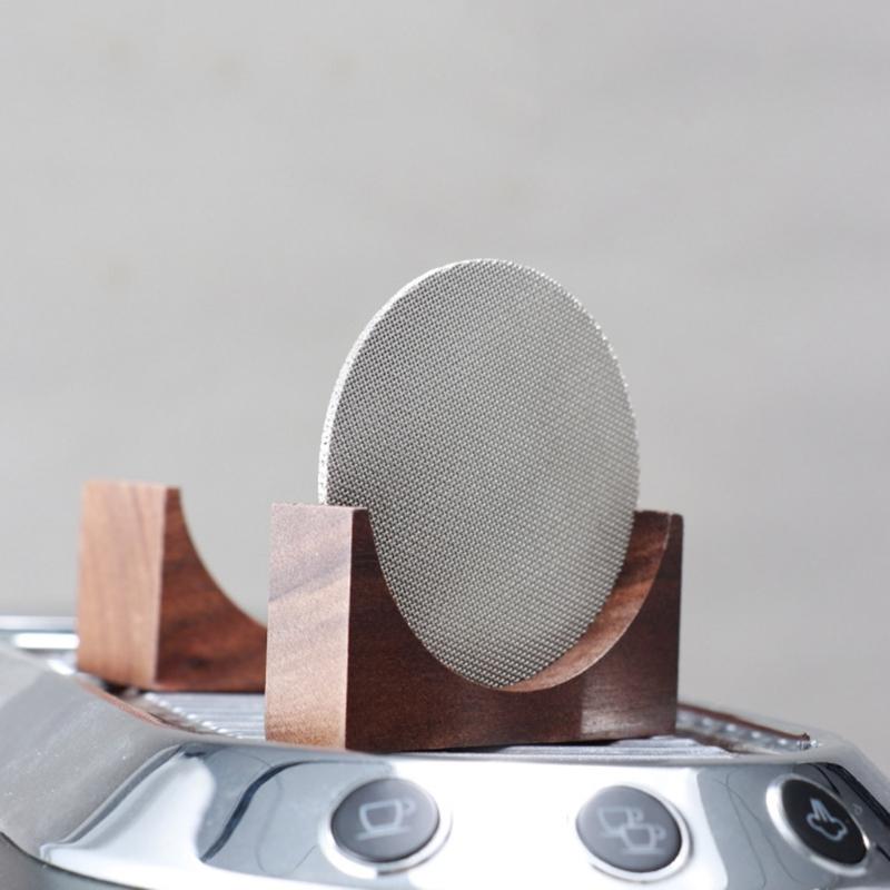 Espresso-Puck Screen Walnut-Stand Coffee Reusable Filter for Espresso-Portafilter Holder Wooden-Stand for 51/53/58mm