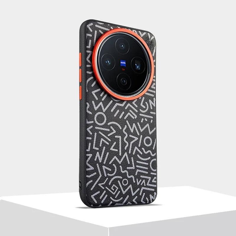 

Magnetic Suction Phone Case for Honor Magic 8 Pro Geometric Graffiti Painted Leather Cover for Honor Magic 7 Pro 7RSR Hard Shell Honor Magic8 Pro чёрный