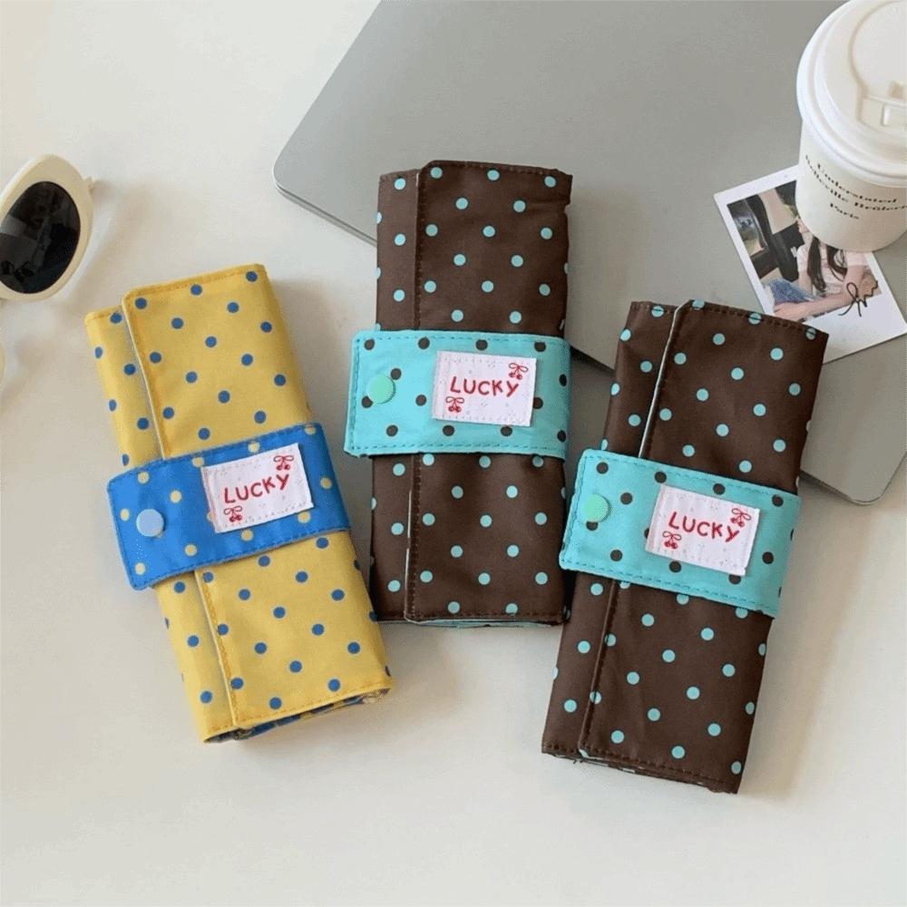 Canvas Cosmetic Tools Storage Roll Foldable Multipurpose Penbag Polka Dot Makeup Brush Bag Women