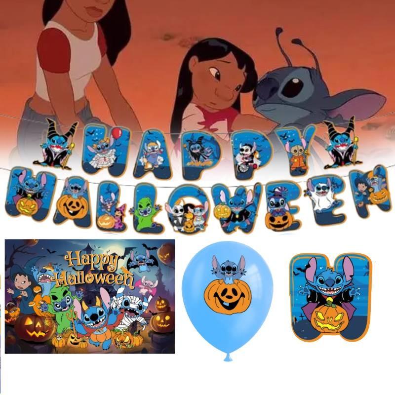 Adorable Stitch Themed Party Decoration Set With Banners Balloons And Backdrop For Halloween Celebrations