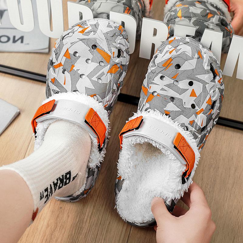 Herren Winter Hausschuhe Indoor Bequeme Warme Hausschuhe Sommer Abnehmbare Sandalen Herren Lässig Rutschfest Plüschfell Hausschuhe für Herren