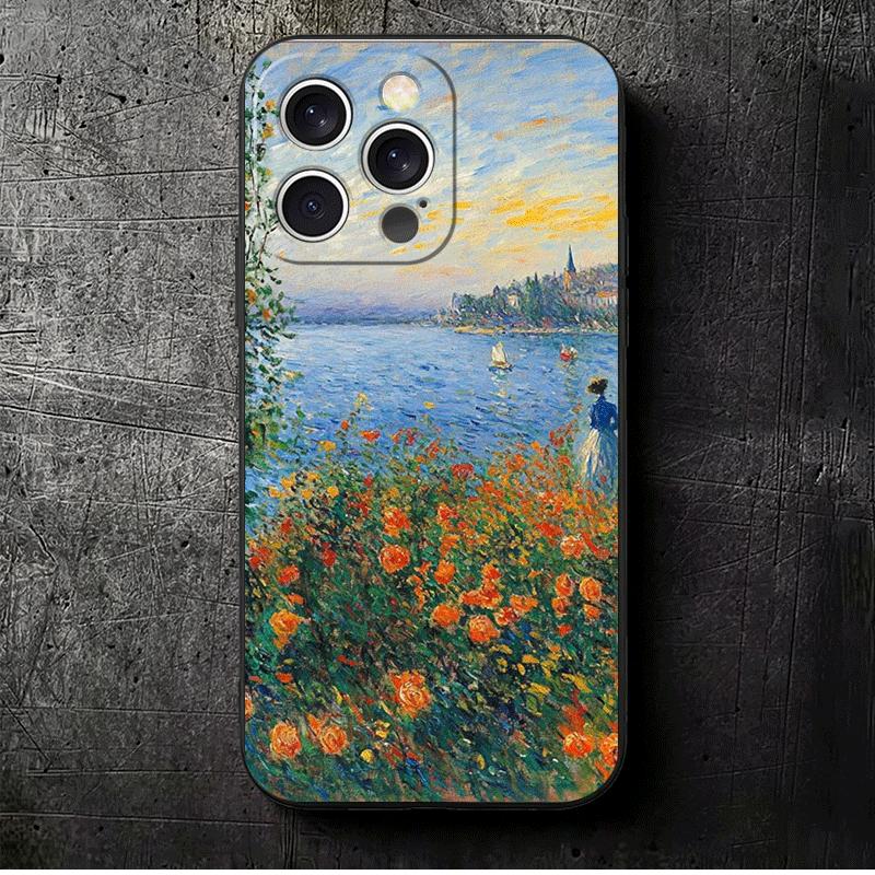 

Claude Monet Oil Painting Soft Phone Case for iPhone 16 16E 17 Air 15 Pro Max 14 Plus 13 Mini 11 12 7 Black Cover Back Shell iPhone 16 Pro Max